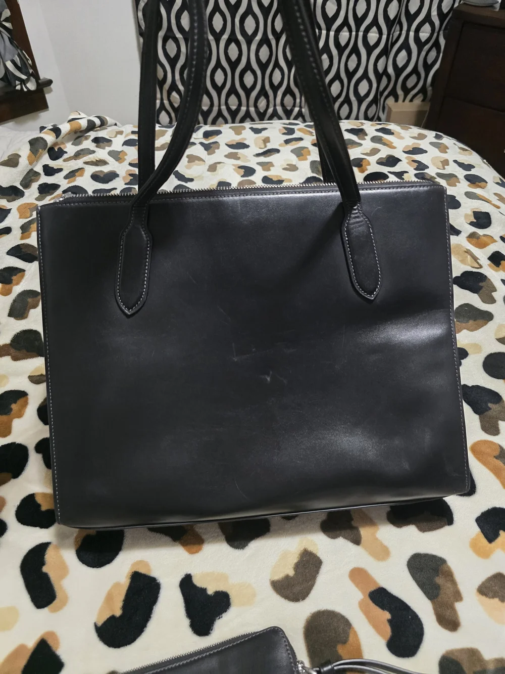 Black Embossed Logo Tote Bag With matching wallet.